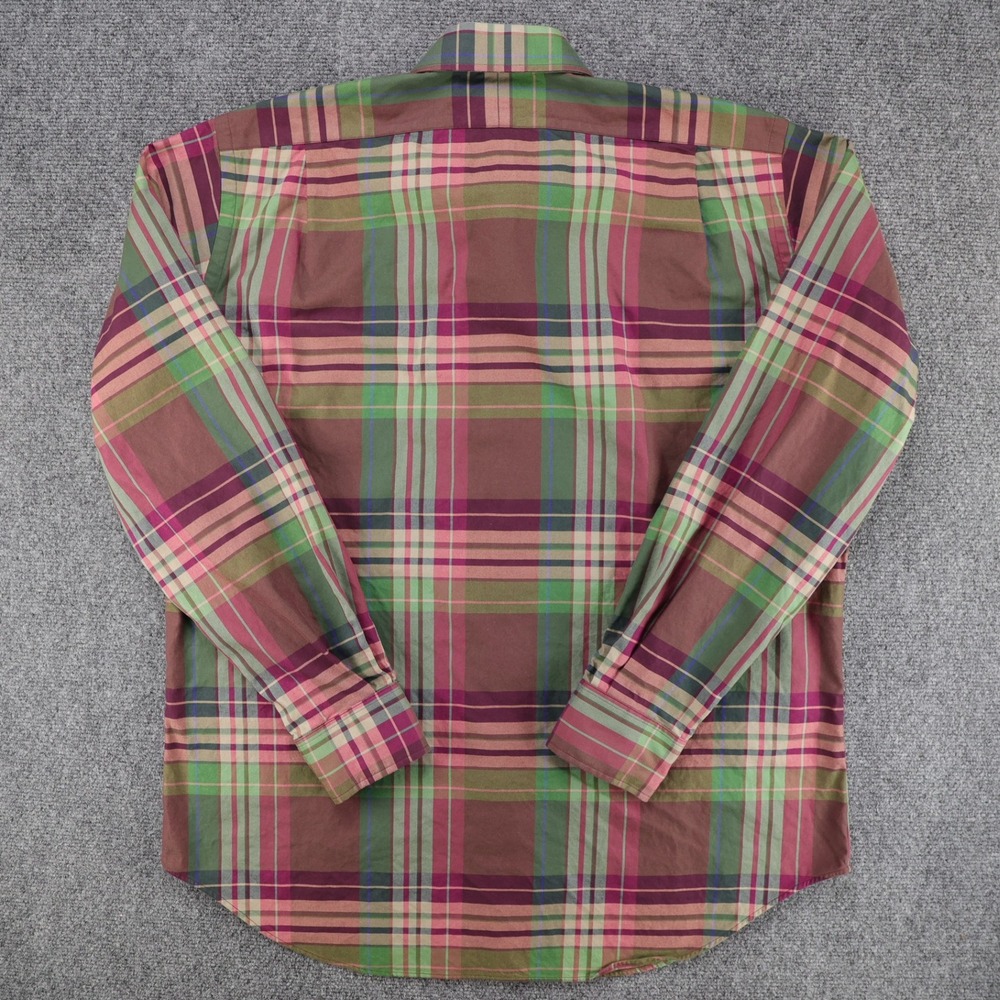 Polo Ralph Lauren Regent Mens Classic Fit Plaid Cotton Shirt Brown Green L - Picture 2 of 5